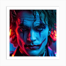 Joker In 80s Neon Light Macro Photography Art Print