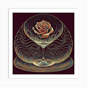 A rose in a glass of water among wavy threads 17 Art Print