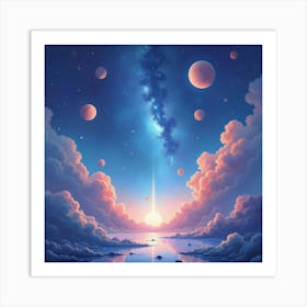 Dreamy Watercolor Scene Of Cosmic Phenomena 1 Art Print