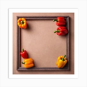 Colorful Peppers In A Wooden Frame 1 Art Print