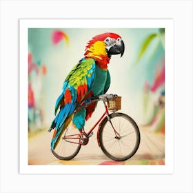 Colorful Parrot Riding A Bicycle Art Print