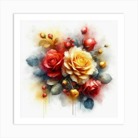 Watercolor design with beautiful roses oil painting abstract 18 Art Print