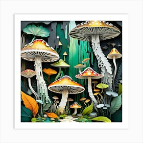 Mushrooms In The Forest Art Print