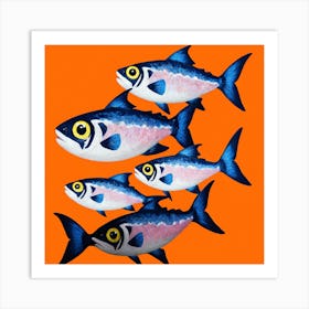 Five Fish On An Orange Background Art Print