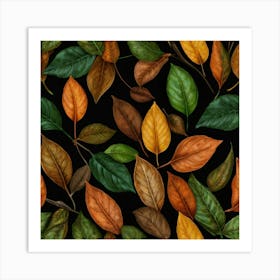 Bouquet Of Colorful Leaves On A Black Background Art Print