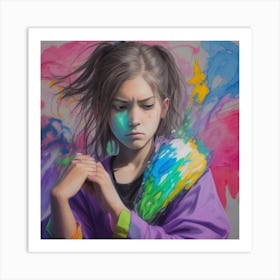 Girl With Paint Splatters Art Print