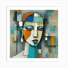 Cubism Face Abstract Art Colourful Portrait Digital Modern Art Geometric Abstraction Woman Art Print