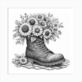 An old boot filled with flowers Art Print