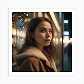 Photo Beautiful Young Woman Looking At The Shop Window At Night 1 (1) Art Print