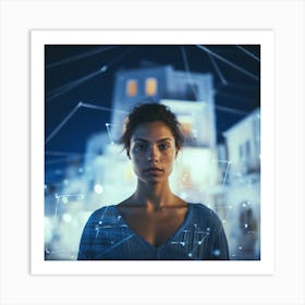 Woman In A City At Night in Mykonos  Art Print