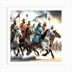 Mongolians Horse Riding Color Drawing 1 Art Print