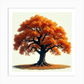 Ancient Oak Tree With Vibrant Autumn Foliage 1 Art Print