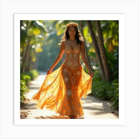 Beautiful Woman In An Orange Gown Affiche