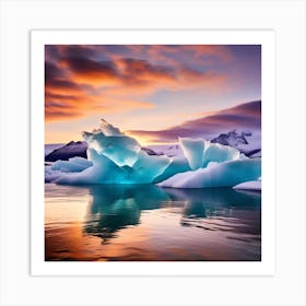 Icebergs At Sunset 17 Art Print