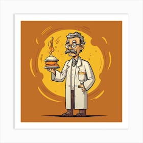 Cartoon Scientist Holding A Burger 1 Art Print