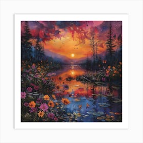 Sunset Over The Pond Art Print