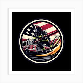 Firefighter With Hose Art Print