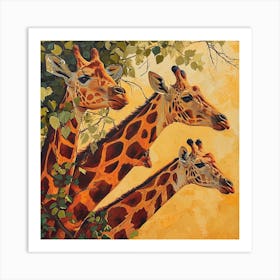 Herd Of Giraffe Portrait Brushstroke 3 Art Print