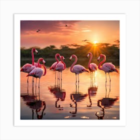 Flamingos At Sunset art print 5 Art Print