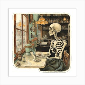 Skeleton At The Cafe Art Print