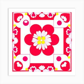 Red Flower tile, pattern art Art Print