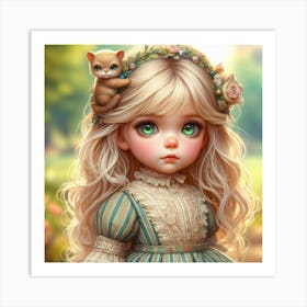 Little Girl With Cat 6 Art Print