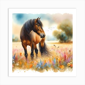 Horse In A Field Art Print