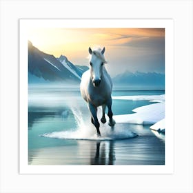 White Horse Is Running In Sea Glaciers.... Art Print