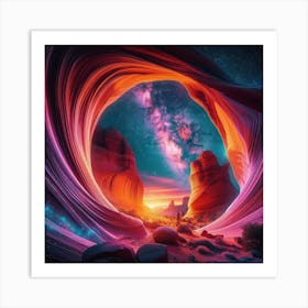 Neon Sandstone Arches Framing a Celestial Spectacle 1 Art Print