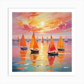 Sailboats At Sunset 1 Art Print