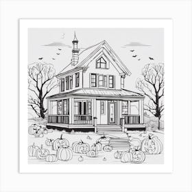 Halloween House Coloring Page Art Print