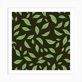 Green Leaves On Black Background Art Print Art Print