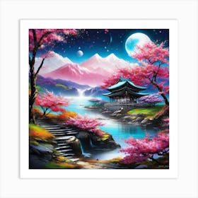 Cherry Blossoms At Night Art Print