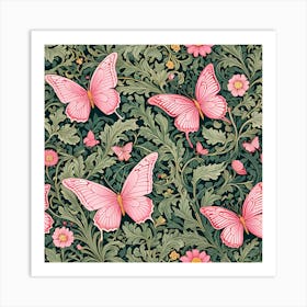 Pink Butterflies william morris inspired art Art Print