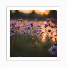 Purple Flowers At Sunset Art Print