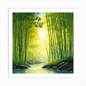 A Stream In A Bamboo Forest At Sun Rise Square Composition 422 Art Print