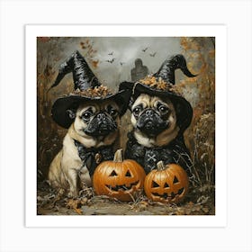 Halloween Pugs In Oil 10 Art Print