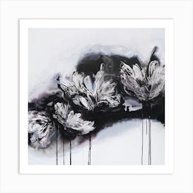 White And Black Flowers 1 Painting Square Art Print