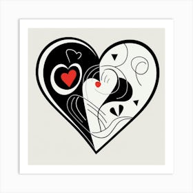 Black And Red Geometric Heart Art Print