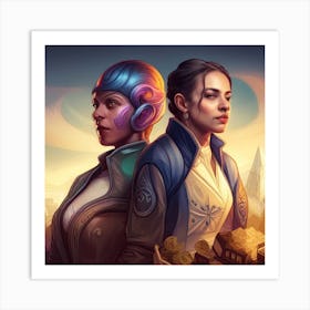 Two Women In Space Art Print