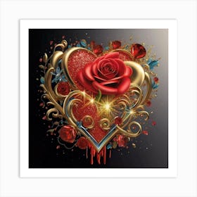 Heart and beautiful red rose 4 Art Print