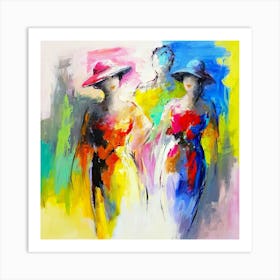 Two Women In Colorful Dresses Art Print