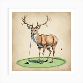 Deer Golf Art Print