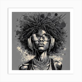 Afro Girl With Headphones Art Print