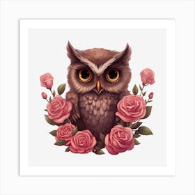 Owl With Roses 23 Art Print