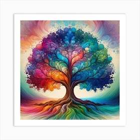 "Harmony in Growth: The Life Spectrum Tree" - This artwork is a celebration of growth and the vibrant spectrum of life, illustrated by the rich, flowing colors of a magnificent tree. The intertwining branches in shades from warm reds to cool blues represent life's diverse experiences and the beauty of nature's palette. The piece radiates a sense of unity and interconnectedness, perfect for inspiring awe and reflection in any space that values nature, art, and the journey of life. It's a visual representation of life's flourishing diversity, making it an enchanting addition to any art collection. Art Print