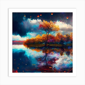 Autumn Trees In A Lake Art Print