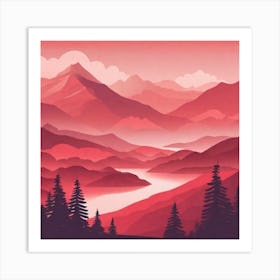 Misty mountains background in red tone 87 Art Print