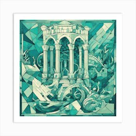 Mythology In Turquoise Cubism Style Art Print