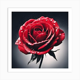 Red Rose With Water Droplets Art Print